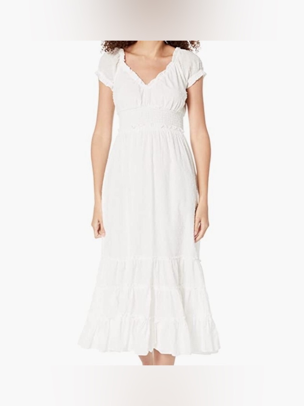 Betsey Johnson White Swiss Dot Maxi Dress with Ruffle Trim
